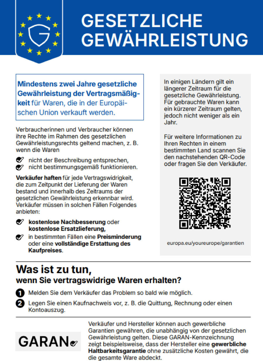 Harmonisierte Mitteilung der EU über die gesetzliche Gewährleistung für Waren