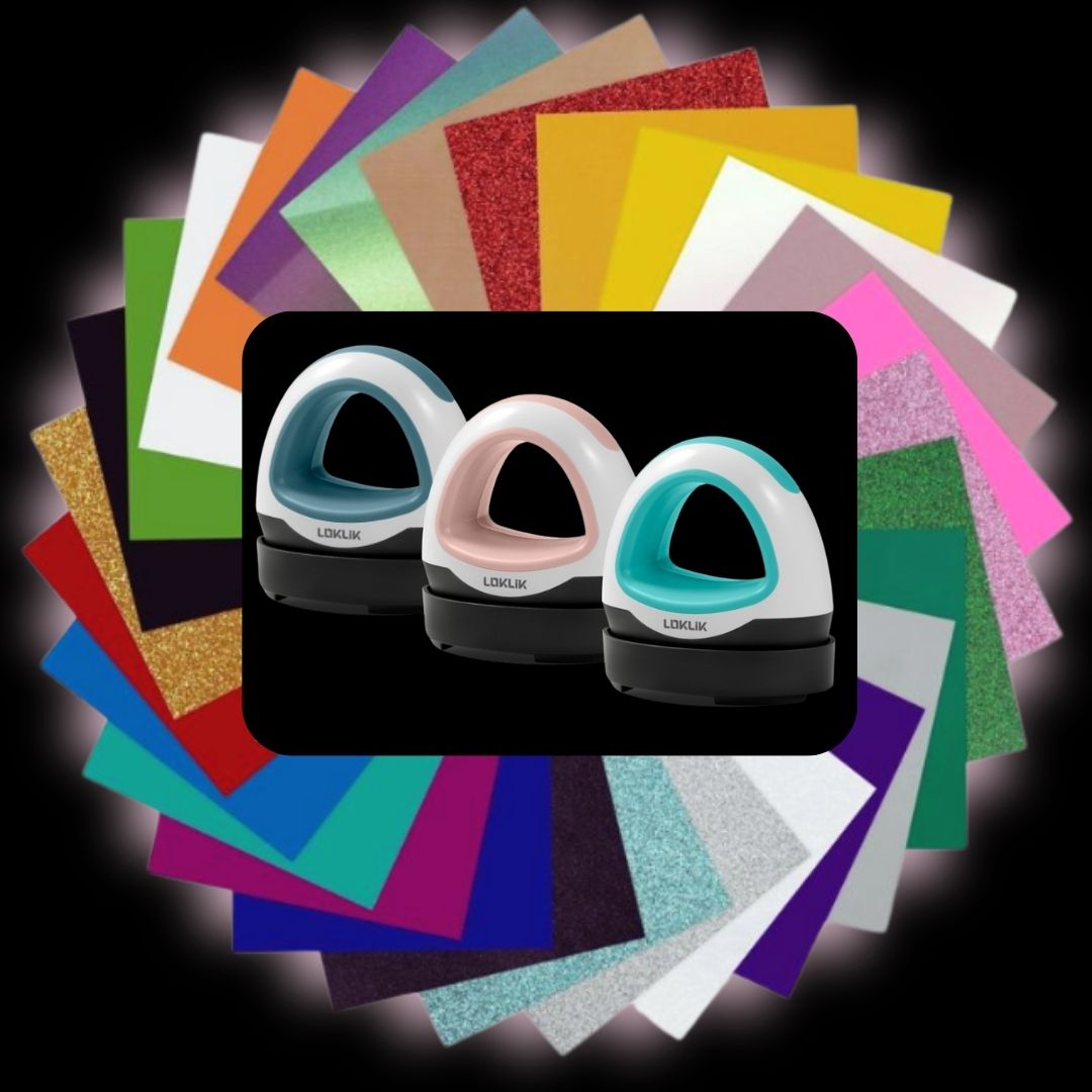 LOKLiK Mini Heat Press™ Transferpresse + Flexfolien Bundle A4 Schuhwerk, Schuh, Werbung, Kunst, Collage