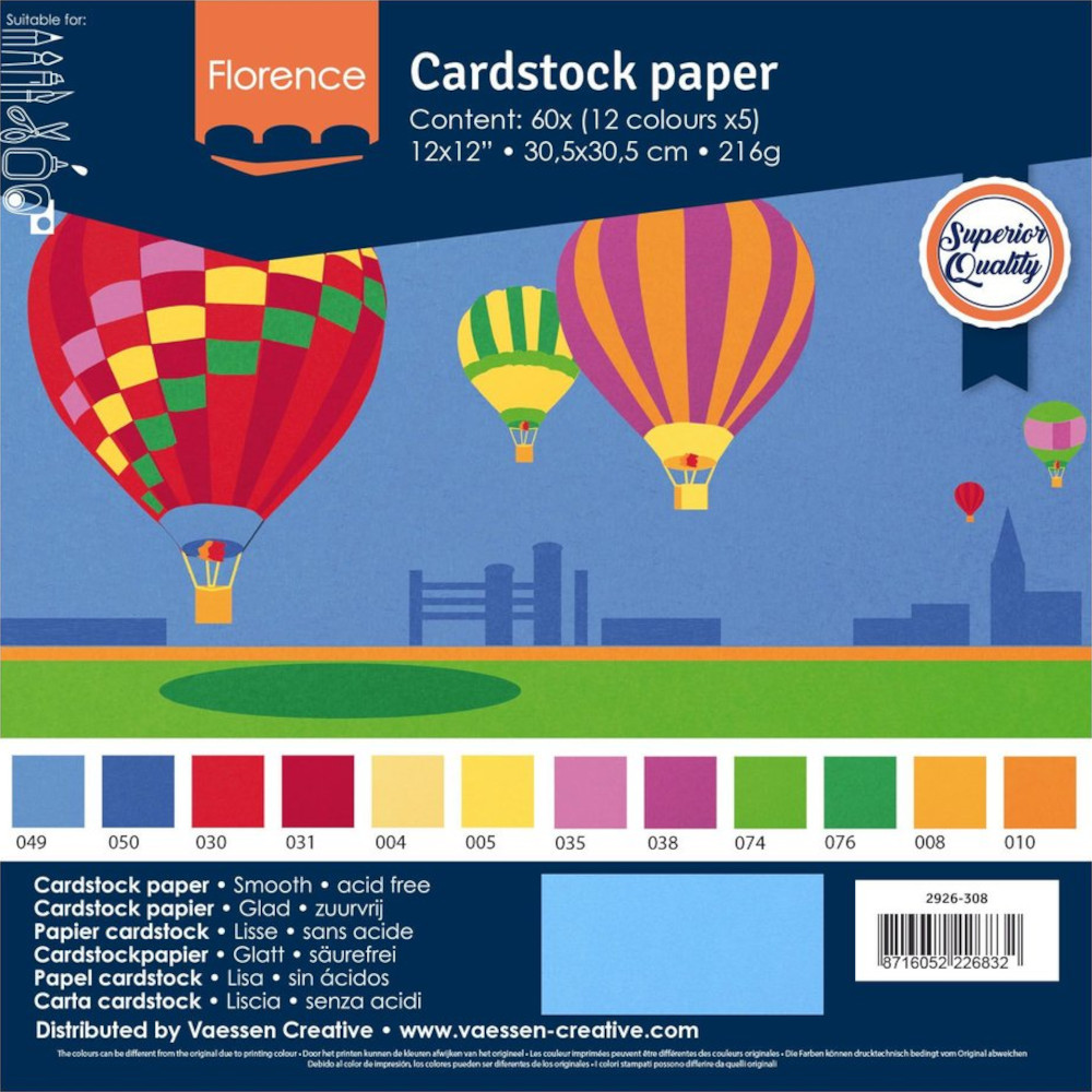 Florence Cardstock Papier Basicfarben 30,5 x 30,5 cm (216 g) - 60 Stück