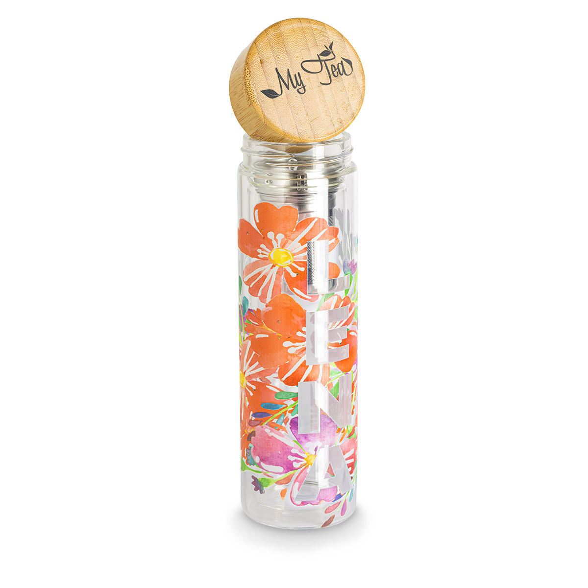 Glasflasche 420 ml mit Bambusdeckel & Teesieb