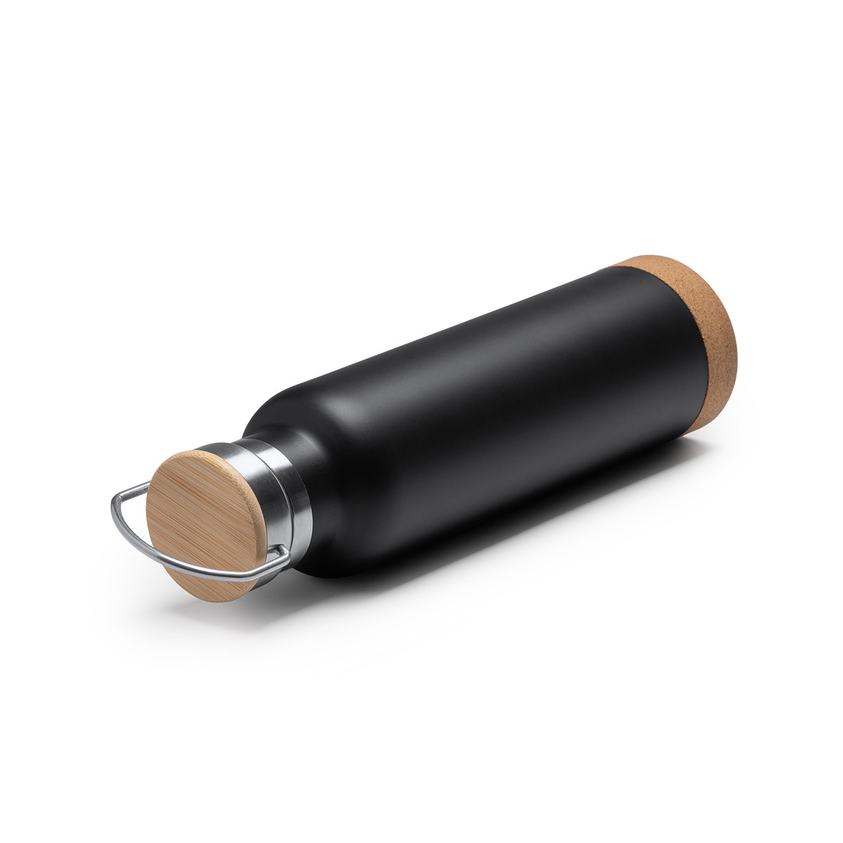 Thermoflasche mit Korkboden und Bambusdeckel 650ml