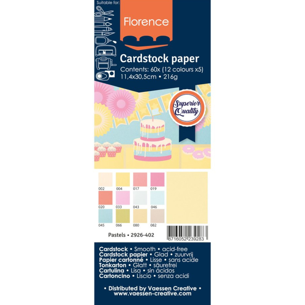 Florence Cardstock Papier Pastellfarben 11,4 x 30,5 cm (216 g) - 60 Stück