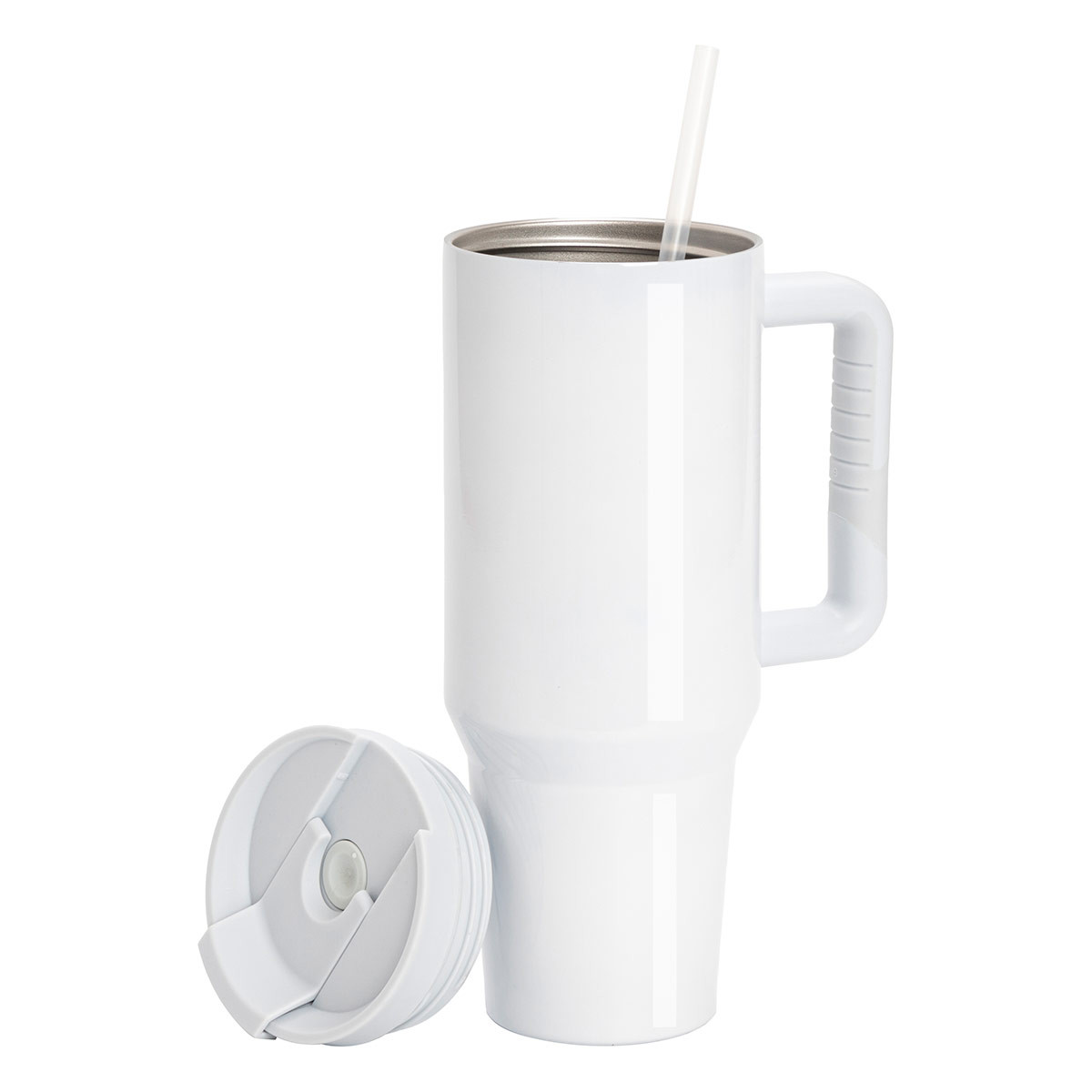 Sublimation Thermobecher mit Deckel, Griff, Trinkhalm & Flipdeckel 1200ml, weiß