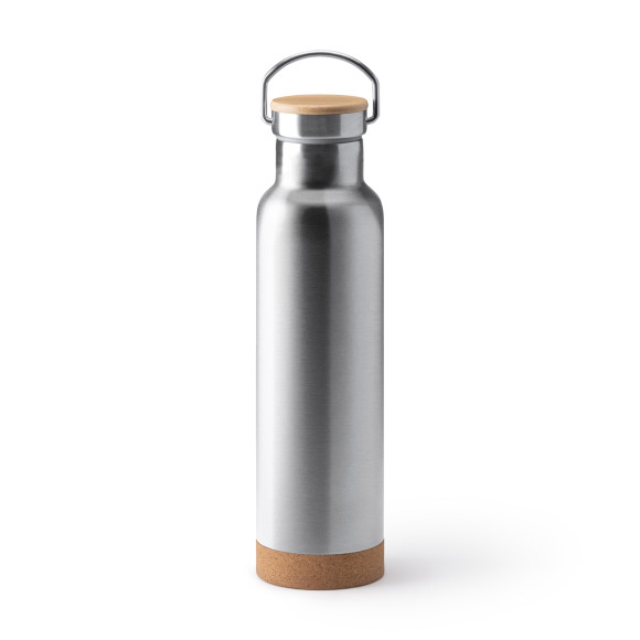 Thermoflasche mit Korkboden und Bambusdeckel 650ml