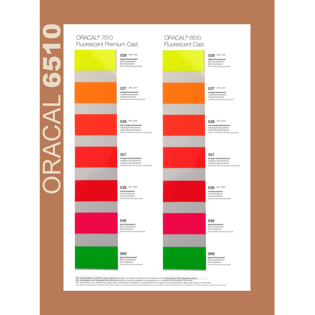 Oracal 6510 Neonfarbige Vinylfolie Oracal 6510 Neonfarbige Vinylfolie