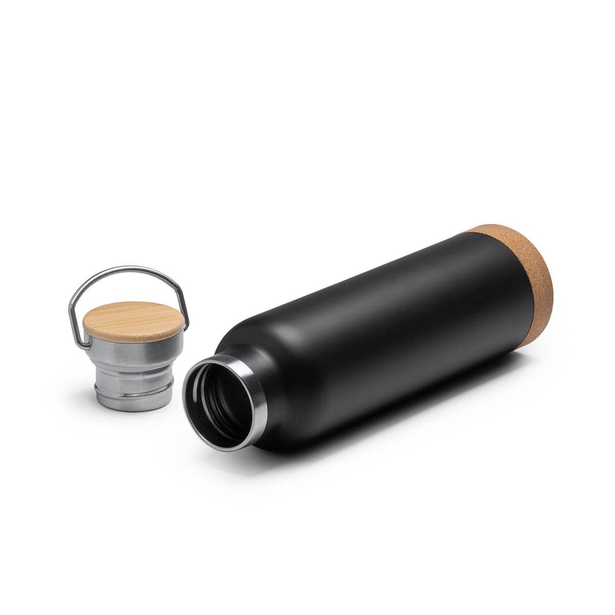 Thermoflasche mit Korkboden und Bambusdeckel 650ml