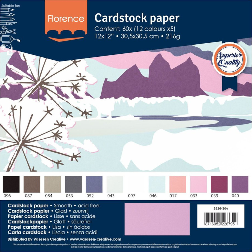 Florence Cardstock Papier Winterfarben 30,5 x 30,5 cm (216 g) 60er-Pack