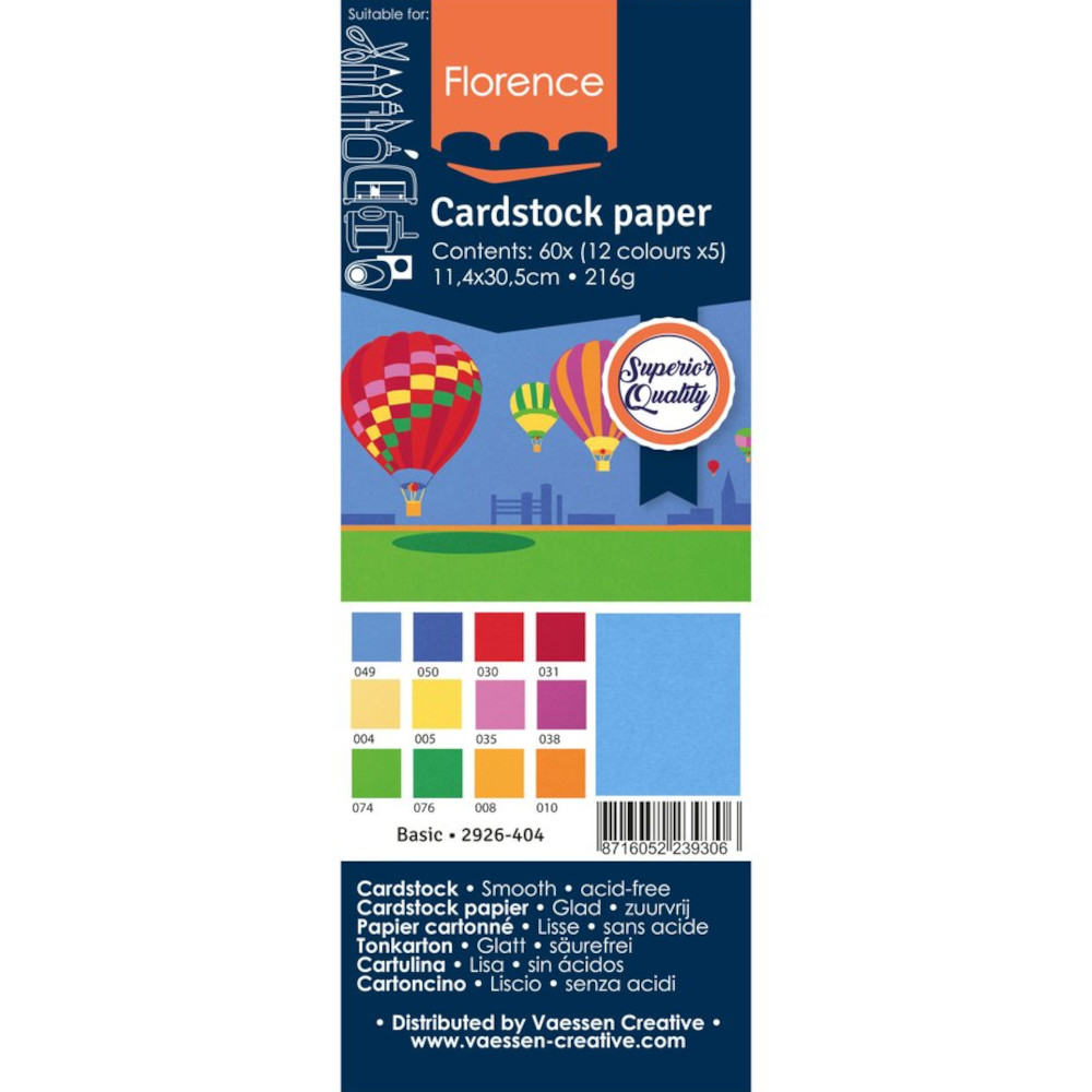 Florence Cardstock Papier Basicfarben 11,4 x 30,5 cm (216 g) - 60 Stück