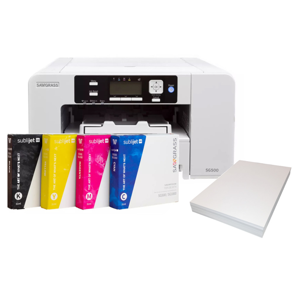 Sawgrass SG500 A4 Sublimationsdrucker inkl. 31 ml Tinte und A4 Sublimationspapier (Standard Bundle) Sawgrass SG500 A4 Sublimationsdrucker inkl. 31 ml Tinte und A4 Sublimationspapier (Standard Bundle)