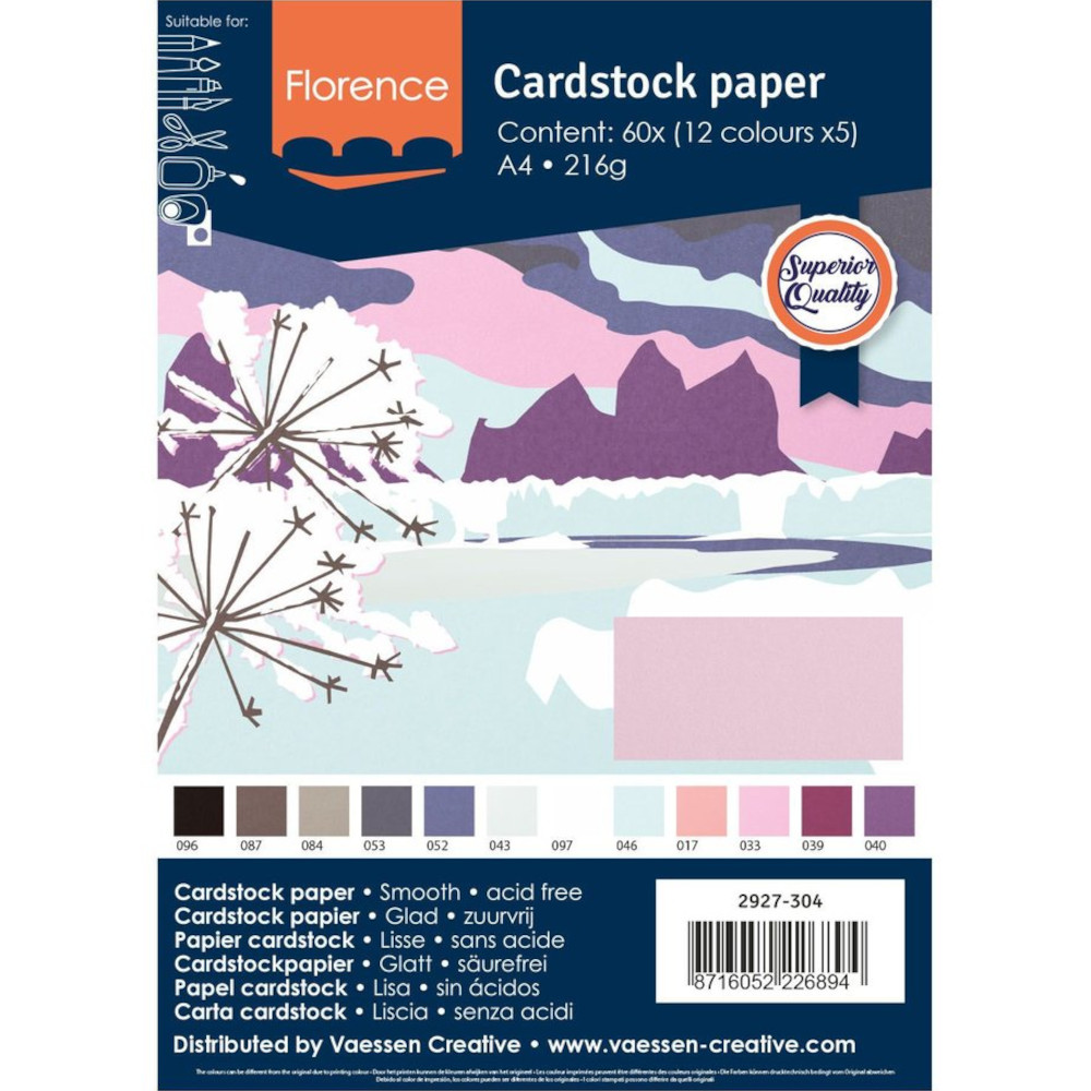 Florence Cardstock Papier Winterfarben 21 x 29,7 cm (216 g) - 60 Stück