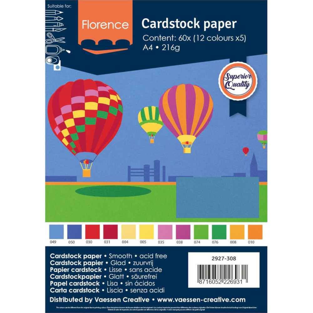 Florence Cardstock Papier Basicfarben 21 x 29,7 cm (216 g) 60er-Pack