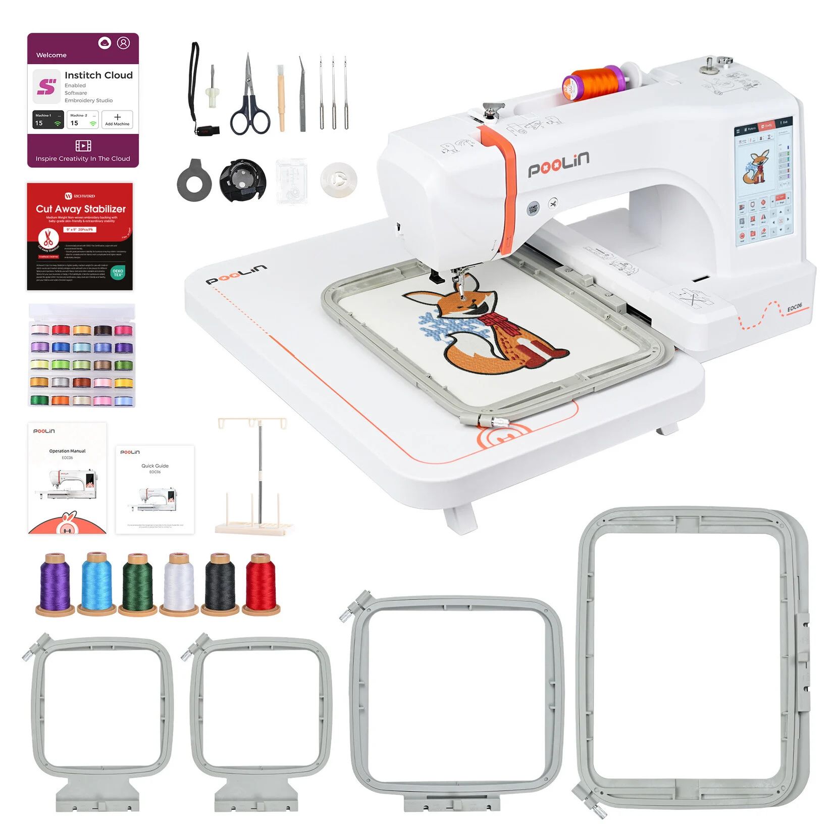 PooLin EOC06 – Stickmaschine mit 20 × 28 cm Stickfläche, WLAN & 7" Touchscreen
