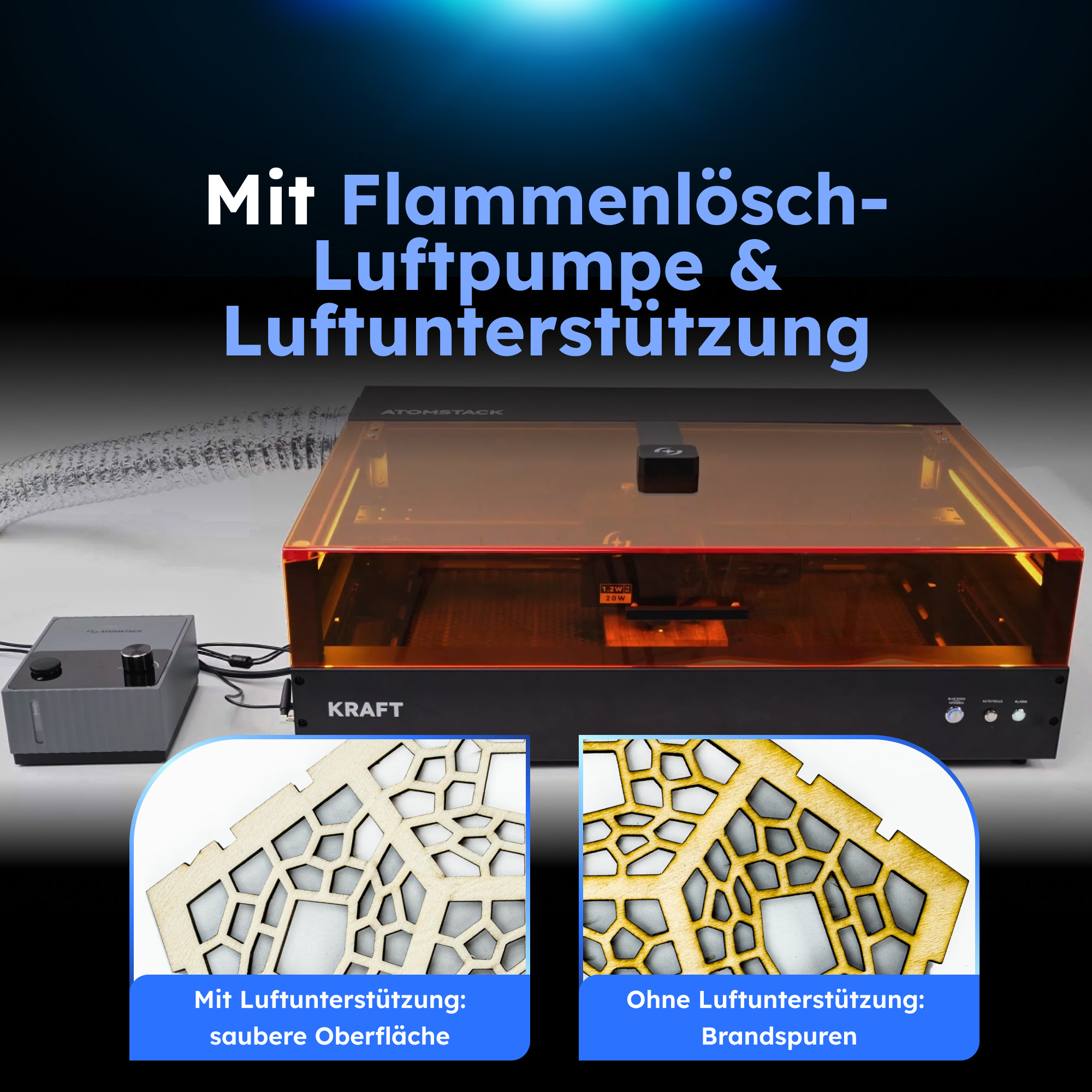 AtomStack Lasercutter 20W für Holz, Metall & Acryl 50×32 cm