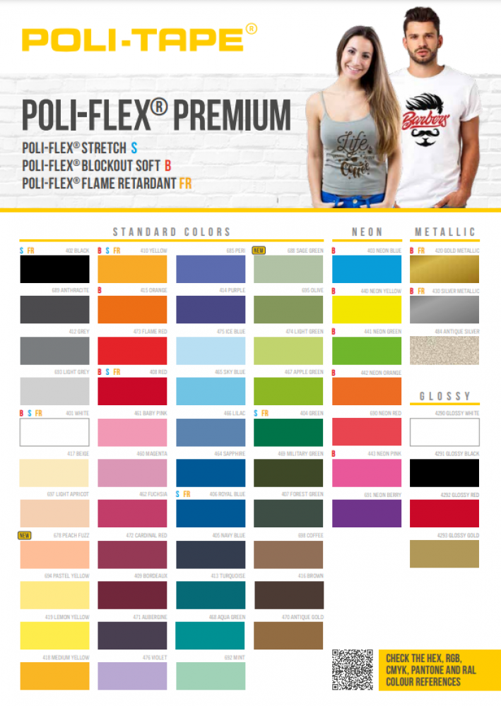 Poli-Flex Premium/Blockout Soft/Stretch/Flame Retardant Farbkarte T-shirt, Erwachsener, Weiblich, Person, Frau