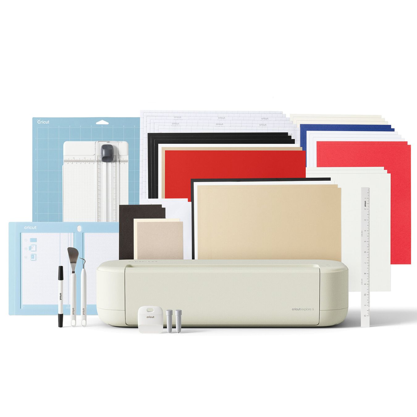 Cricut Explore™ 5 + Essential-Bundle – Starterset mit Zubehör & Materialien